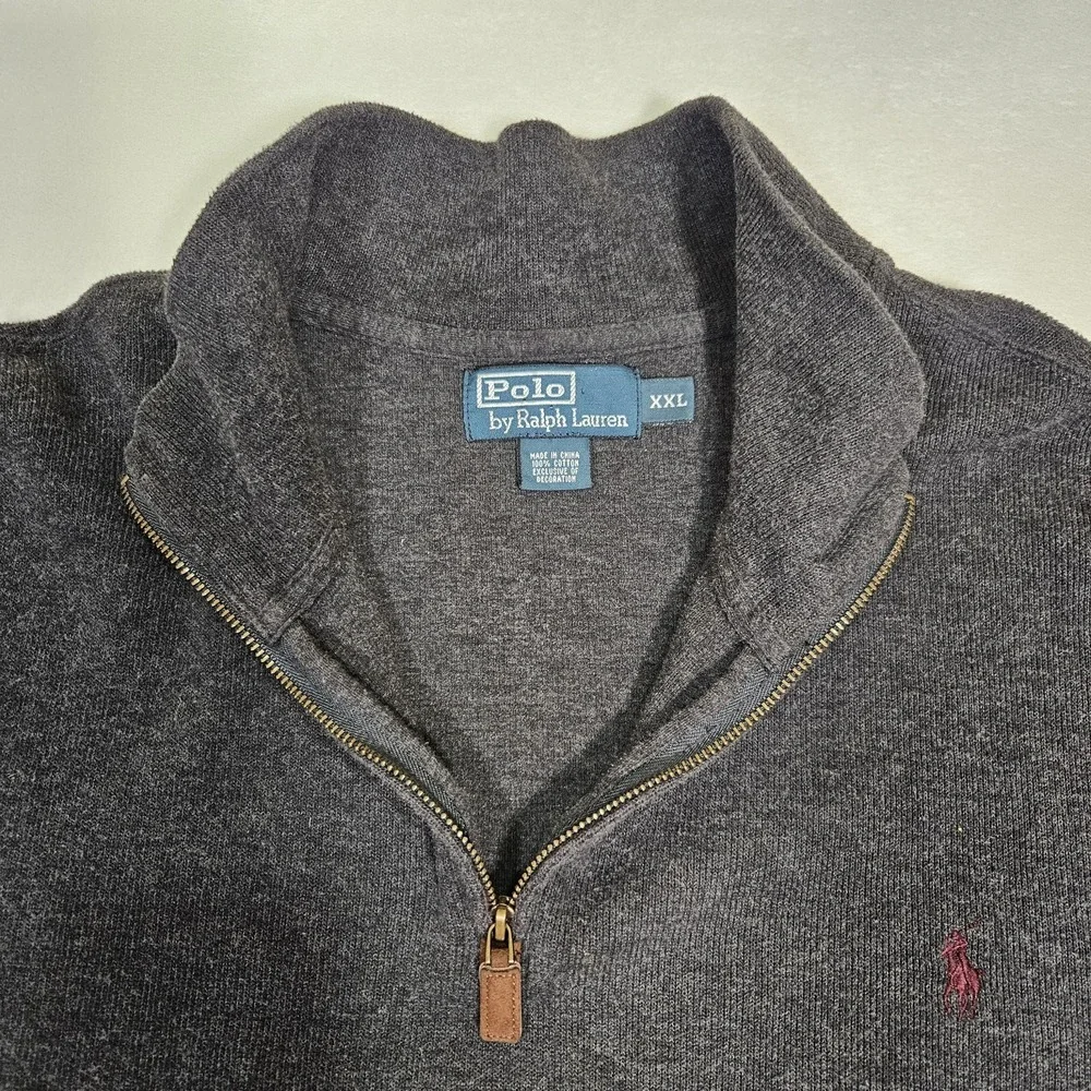 Polo Ralph Lauren Dark Gray 1/4 Zip Pullover Sweater Mens Size XL Red‎ Pony